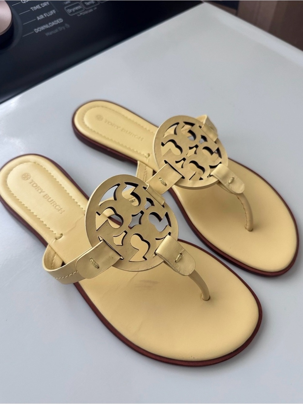 Tory Burch Pale Gold Miller Logo Thong Sandals